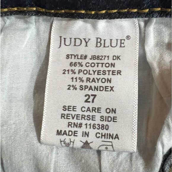 Judy Blue Relax Fit Whiskered Light Distressed Dark Blue Wash Women Jeans Sz 27 - Picture 9 of 11